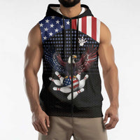 Custom Patriotic Bowling Sleeveless Zip Hoodie with Bald Eagle, American Flag Bowling Ball - Wonder Print Shop