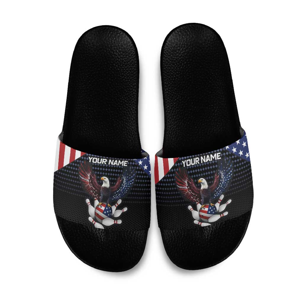 Custom Patriotic Bowling Slide Sandals with Bald Eagle, American Flag Bowling Ball - Wonder Print Shop