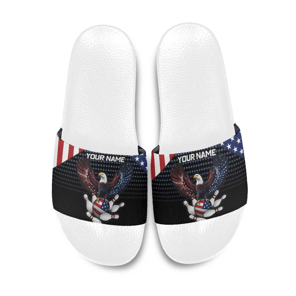 Custom Patriotic Bowling Slide Sandals with Bald Eagle, American Flag Bowling Ball - Wonder Print Shop