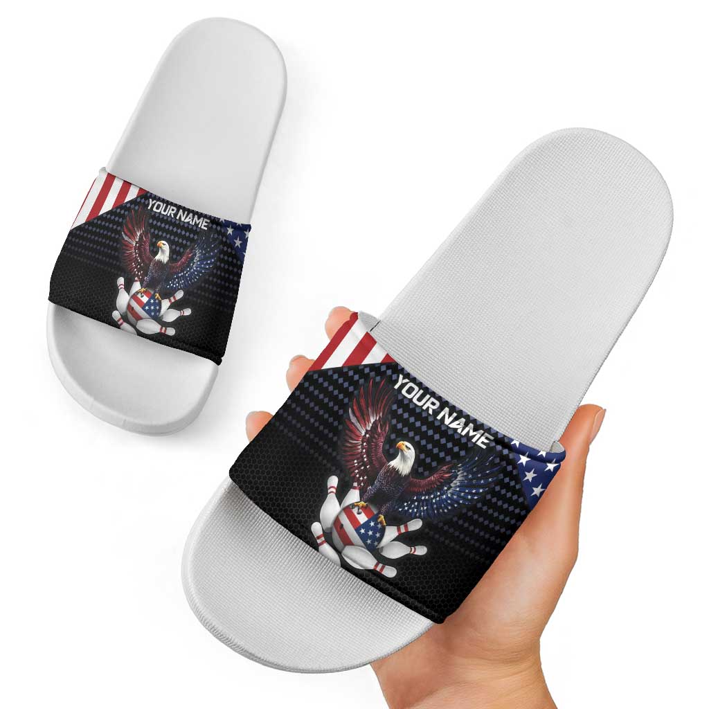 Custom Patriotic Bowling Slide Sandals with Bald Eagle, American Flag Bowling Ball - Wonder Print Shop