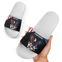Custom Patriotic Bowling Slide Sandals with Bald Eagle, American Flag Bowling Ball - Wonder Print Shop