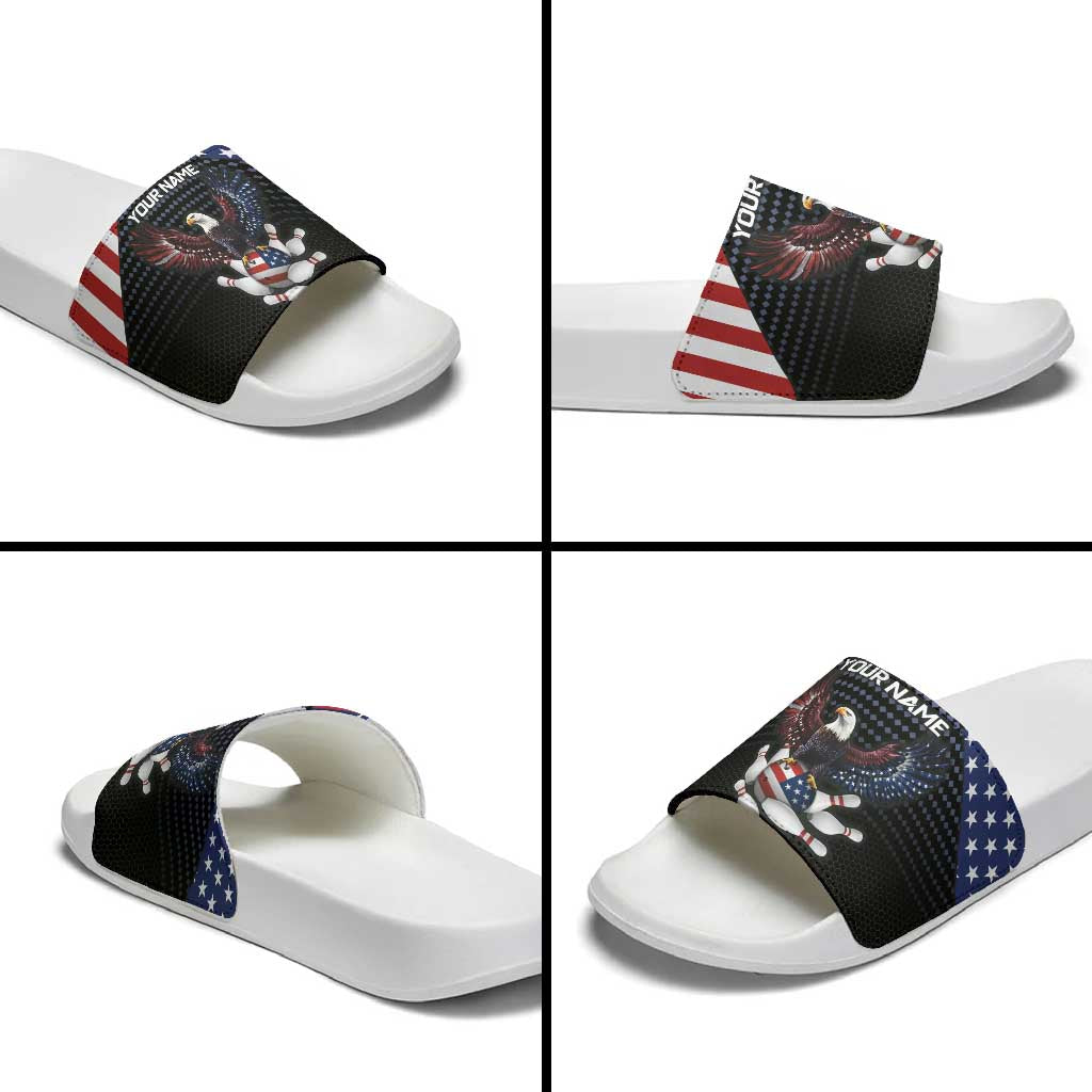 Custom Patriotic Bowling Slide Sandals with Bald Eagle, American Flag Bowling Ball - Wonder Print Shop