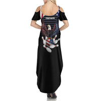 Custom Patriotic Bowling Summer Maxi Dress with Bald Eagle, American Flag Bowling Ball - Wonder Print Shop