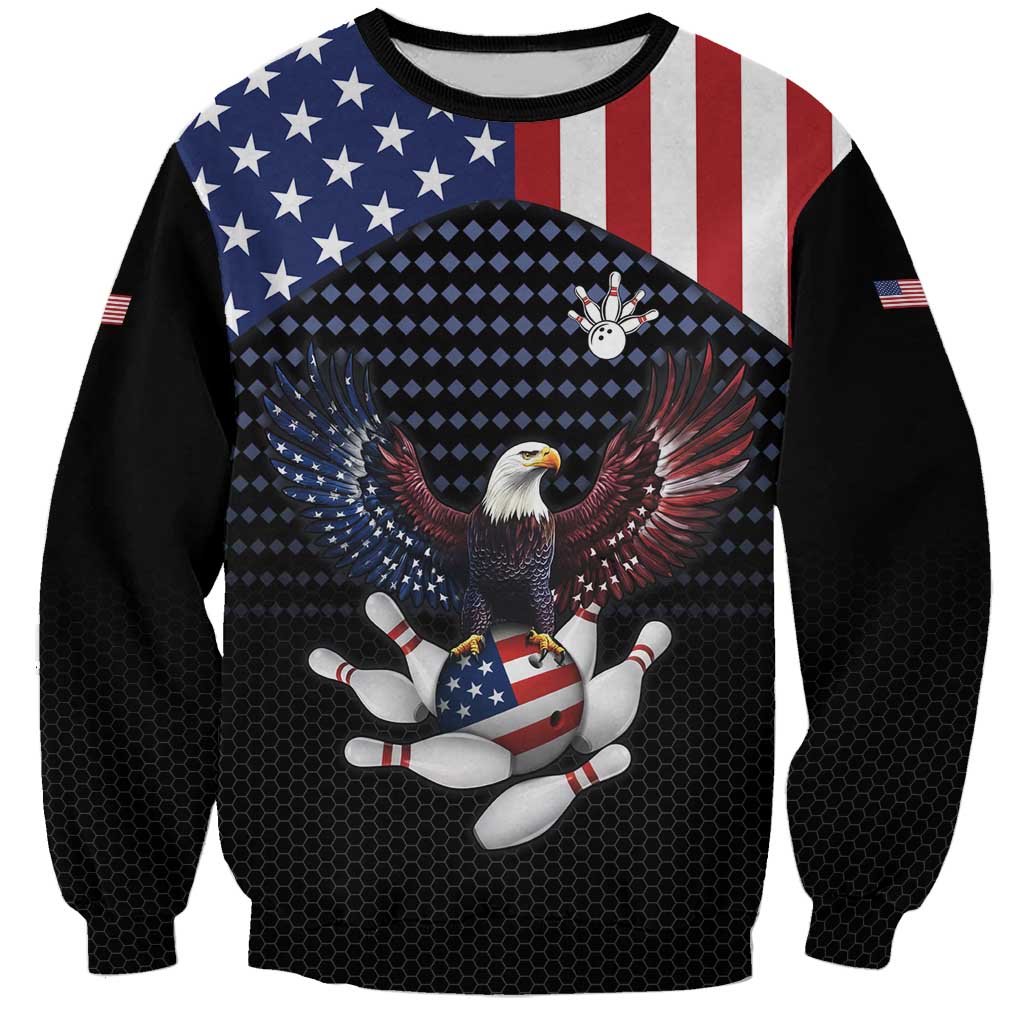 Custom Patriotic Bowling Sweatshirt with Bald Eagle, American Flag Bowling Ball - Wonder Print Shop