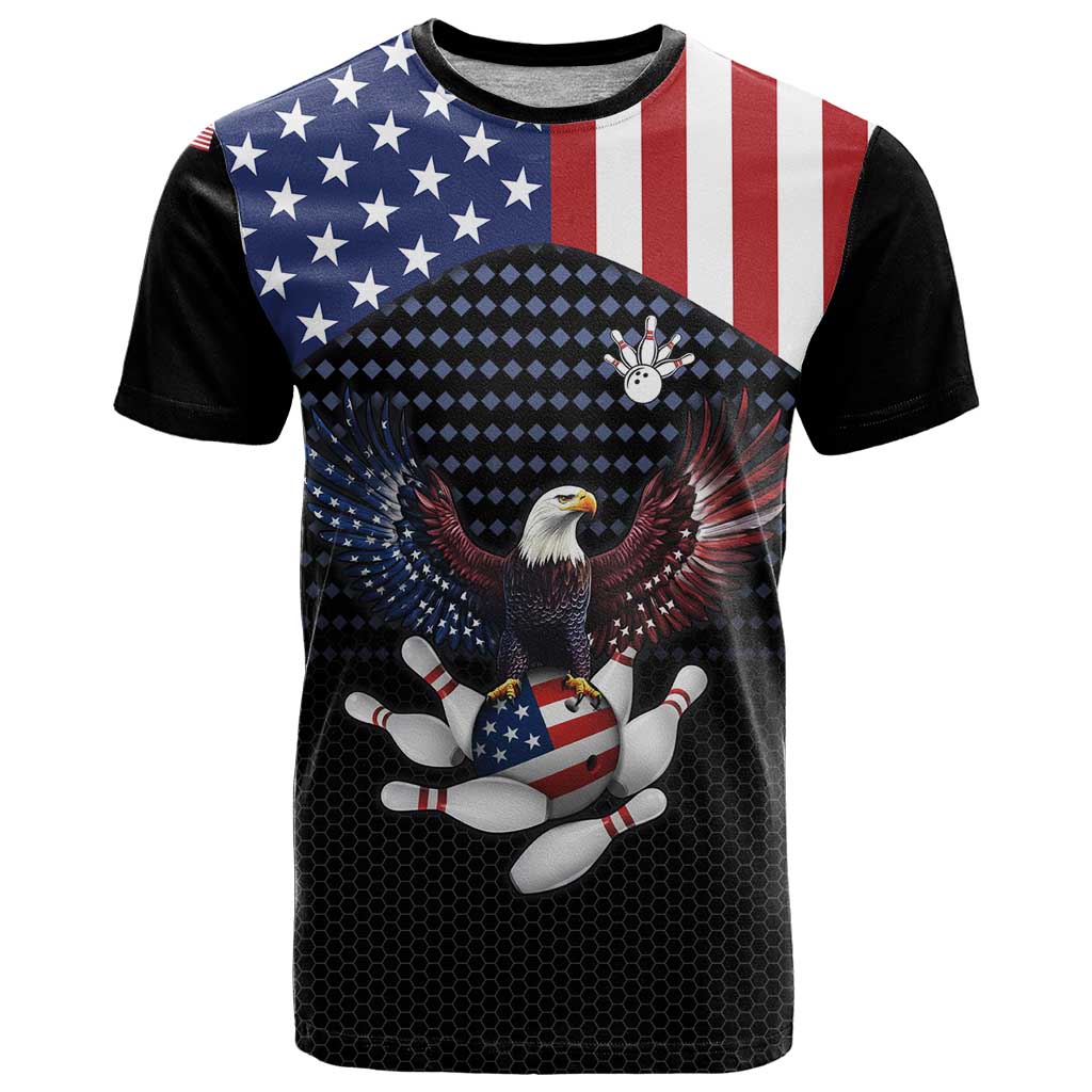 Custom Patriotic Bowling T Shirt with Bald Eagle, American Flag Bowling Ball - Wonder Print Shop