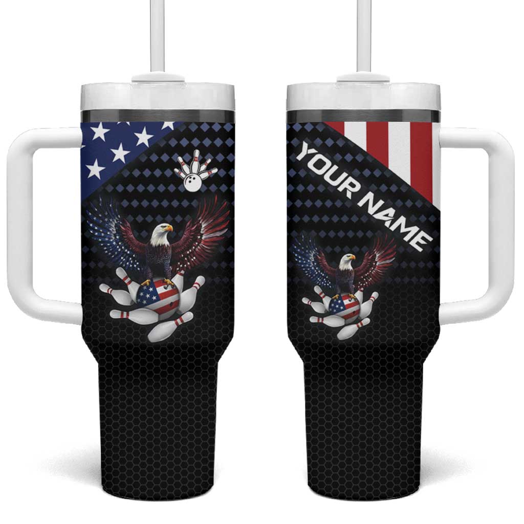 Custom Patriotic Bowling Tumbler With Handle with Bald Eagle, American Flag Bowling Ball - Wonder Print Shop