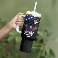 Custom Patriotic Bowling Tumbler With Handle with Bald Eagle, American Flag Bowling Ball - Wonder Print Shop