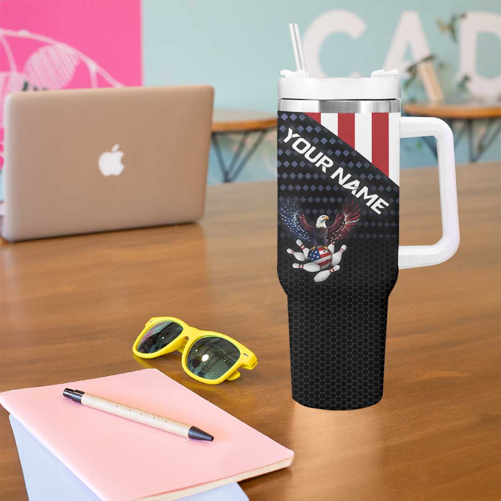 Custom Patriotic Bowling Tumbler With Handle with Bald Eagle, American Flag Bowling Ball - Wonder Print Shop