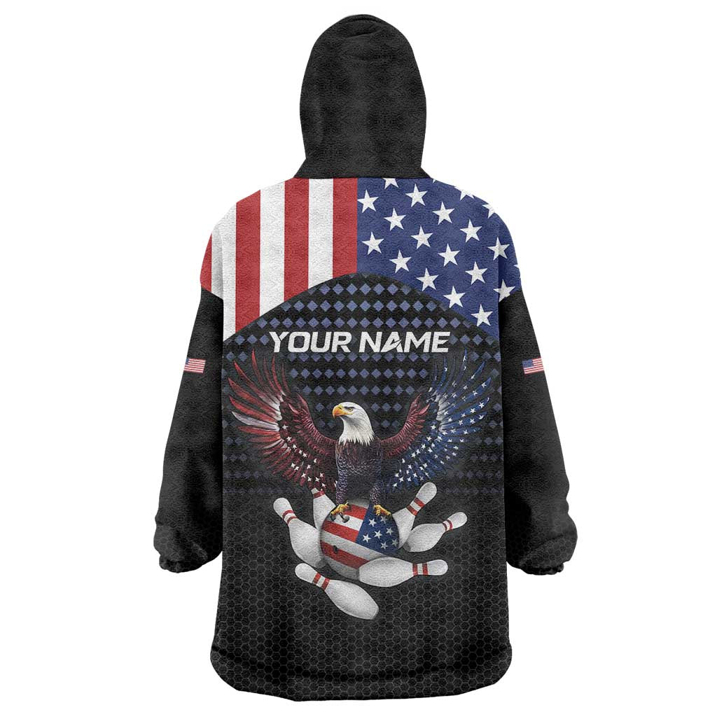 Custom Patriotic Bowling Wearable Blanket Hoodie with Bald Eagle, American Flag Bowling Ball - Wonder Print Shop
