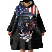 Custom Patriotic Bowling Wearable Blanket Hoodie with Bald Eagle, American Flag Bowling Ball - Wonder Print Shop