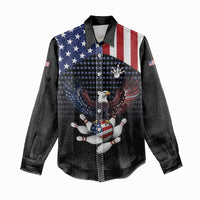 Custom Patriotic Bowling Women Casual Shirt with Bald Eagle, American Flag Bowling Ball - Wonder Print Shop