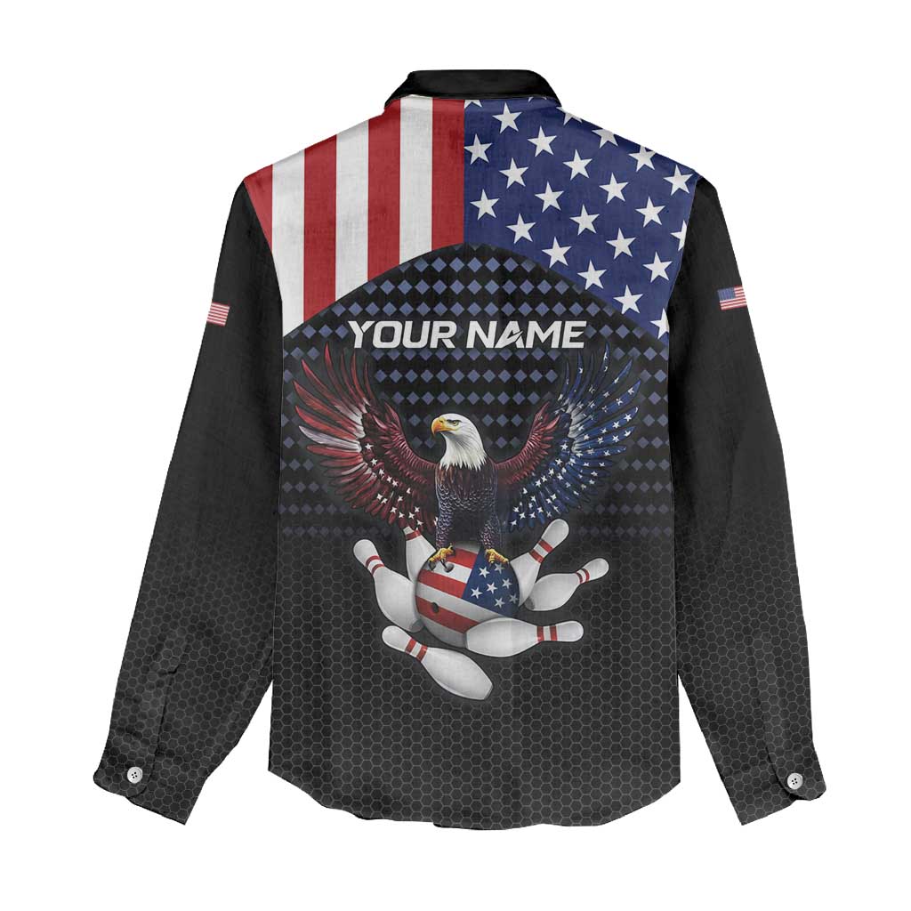 Custom Patriotic Bowling Women Casual Shirt with Bald Eagle, American Flag Bowling Ball - Wonder Print Shop