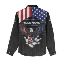 Custom Patriotic Bowling Women Casual Shirt with Bald Eagle, American Flag Bowling Ball - Wonder Print Shop