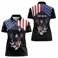 Custom Patriotic Bowling Women Polo Shirt with Bald Eagle, American Flag Bowling Ball - Wonder Print Shop