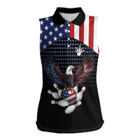 Custom Patriotic Bowling Women Sleeveless Polo Shirt with Bald Eagle, American Flag Bowling Ball - Wonder Print Shop