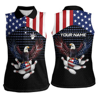 Custom Patriotic Bowling Women Sleeveless Polo Shirt with Bald Eagle, American Flag Bowling Ball - Wonder Print Shop