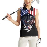 Custom Patriotic Bowling Women Sleeveless Polo Shirt with Bald Eagle, American Flag Bowling Ball - Wonder Print Shop