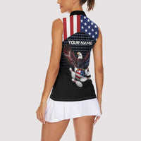 Custom Patriotic Bowling Women Sleeveless Polo Shirt with Bald Eagle, American Flag Bowling Ball - Wonder Print Shop