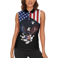 Custom Patriotic Bowling Women Sleeveless Polo Shirt with Bald Eagle, American Flag Bowling Ball - Wonder Print Shop