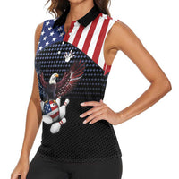 Custom Patriotic Bowling Women Sleeveless Polo Shirt with Bald Eagle, American Flag Bowling Ball - Wonder Print Shop