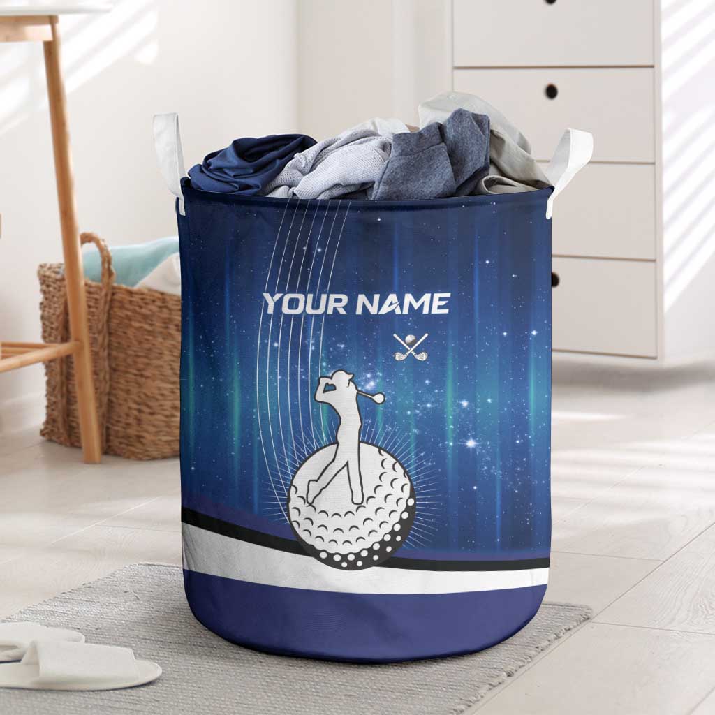 Custom Galaxy Golf Laundry Basket with Golfer Silhouette, Golf Ball Design - Wonder Print Shop