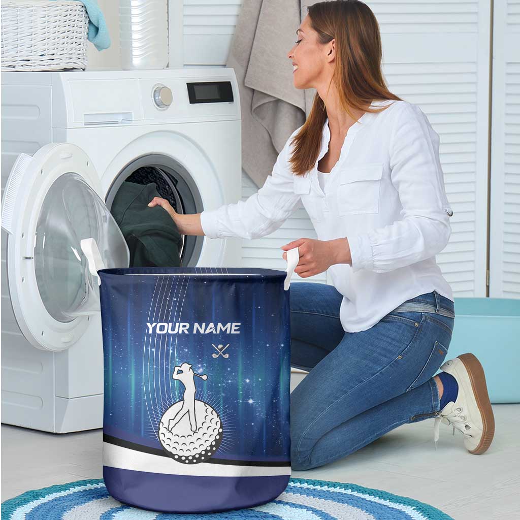 Custom Galaxy Golf Laundry Basket with Golfer Silhouette, Golf Ball Design - Wonder Print Shop