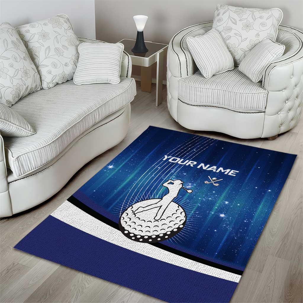 Custom Galaxy Golf Area Rug with Golfer Silhouette, Golf Ball Design - Wonder Print Shop