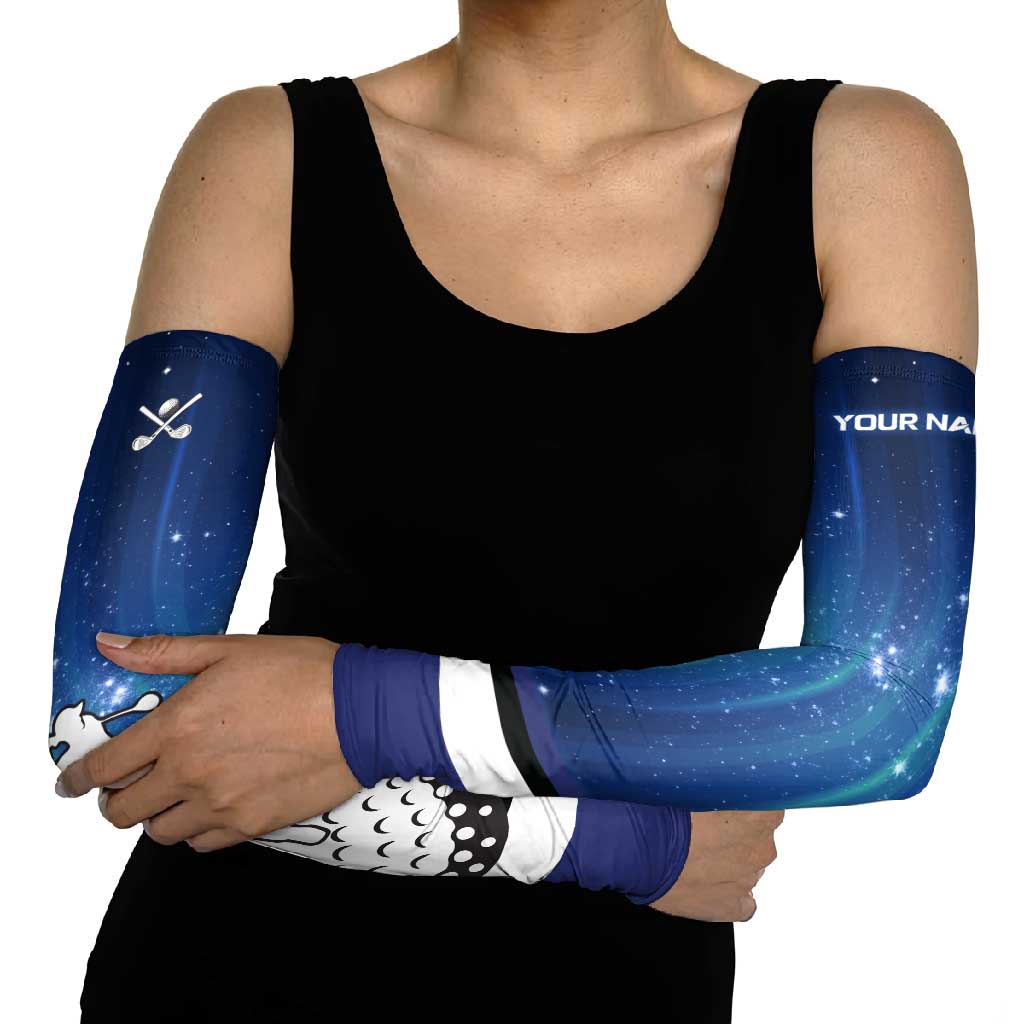 Custom Galaxy Golf Arm Sleeves with Golfer Silhouette, Golf Ball Design - Wonder Print Shop