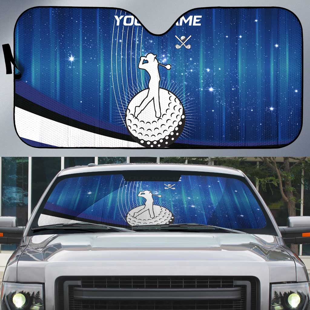 Custom Galaxy Golf Auto Sun Shade with Golfer Silhouette, Golf Ball Design - Wonder Print Shop