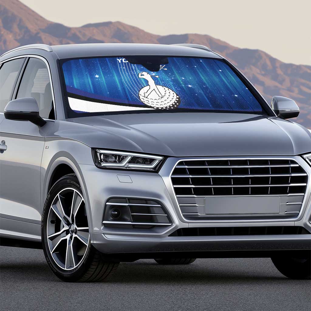 Custom Galaxy Golf Auto Sun Shade with Golfer Silhouette, Golf Ball Design - Wonder Print Shop
