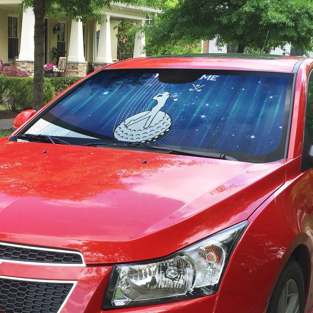 Custom Galaxy Golf Auto Sun Shade with Golfer Silhouette, Golf Ball Design - Wonder Print Shop