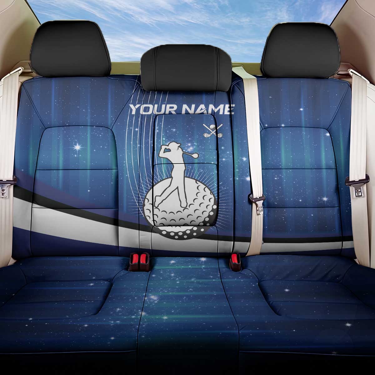 Custom Galaxy Golf Back Car Seat Cover with Golfer Silhouette, Golf Ball Design - Wonder Print Shop