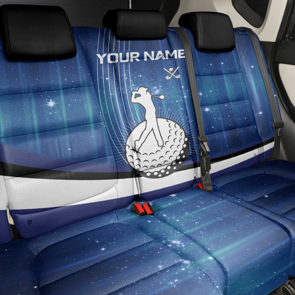 Custom Galaxy Golf Back Car Seat Cover with Golfer Silhouette, Golf Ball Design - Wonder Print Shop