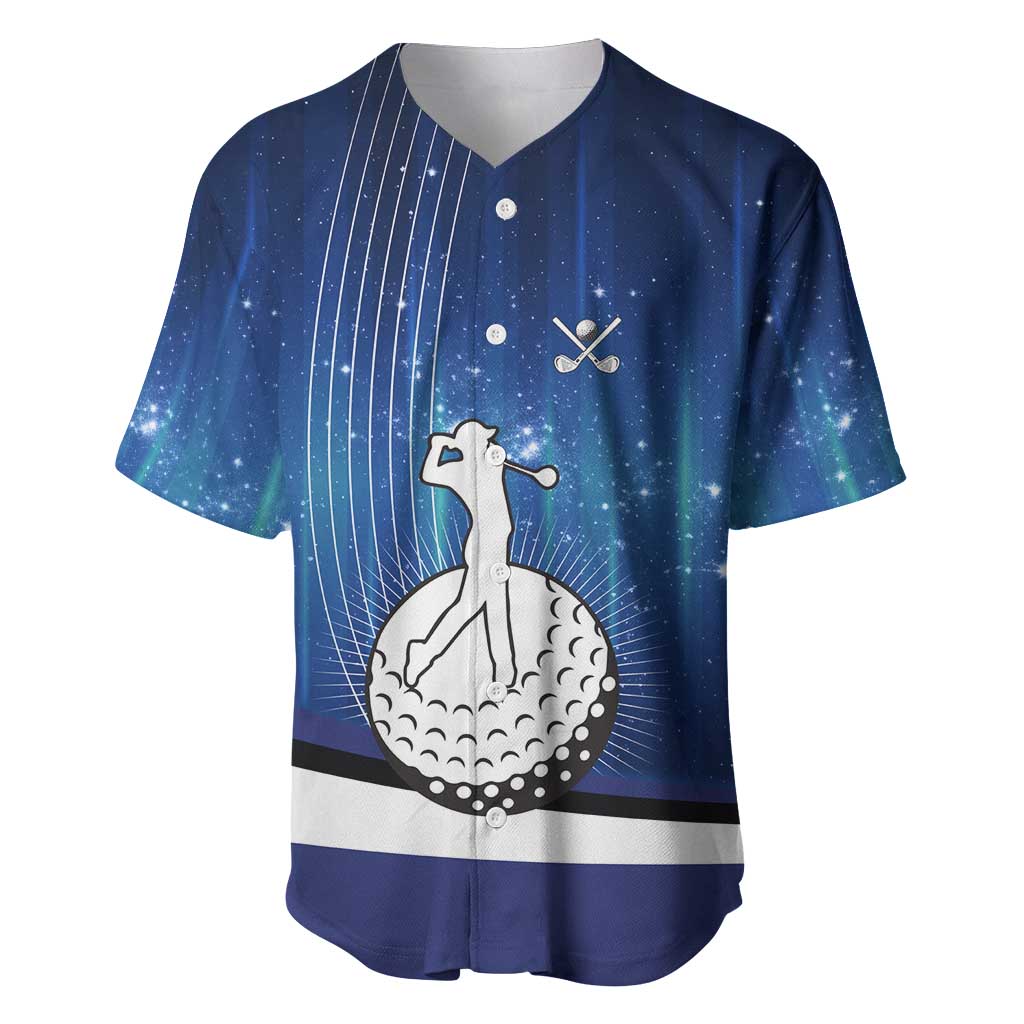 Custom Galaxy Golf Baseball Jersey with Golfer Silhouette, Golf Ball Design - Wonder Print Shop