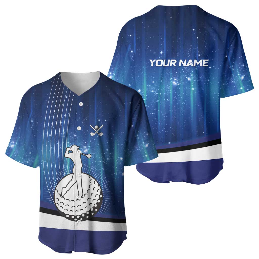 Custom Galaxy Golf Baseball Jersey with Golfer Silhouette, Golf Ball Design - Wonder Print Shop