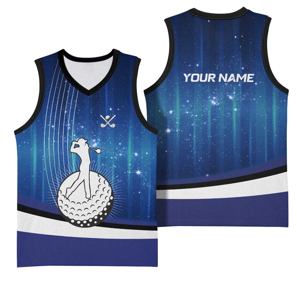 Custom Galaxy Golf Basketball Jersey with Golfer Silhouette, Golf Ball Design - Wonder Print Shop