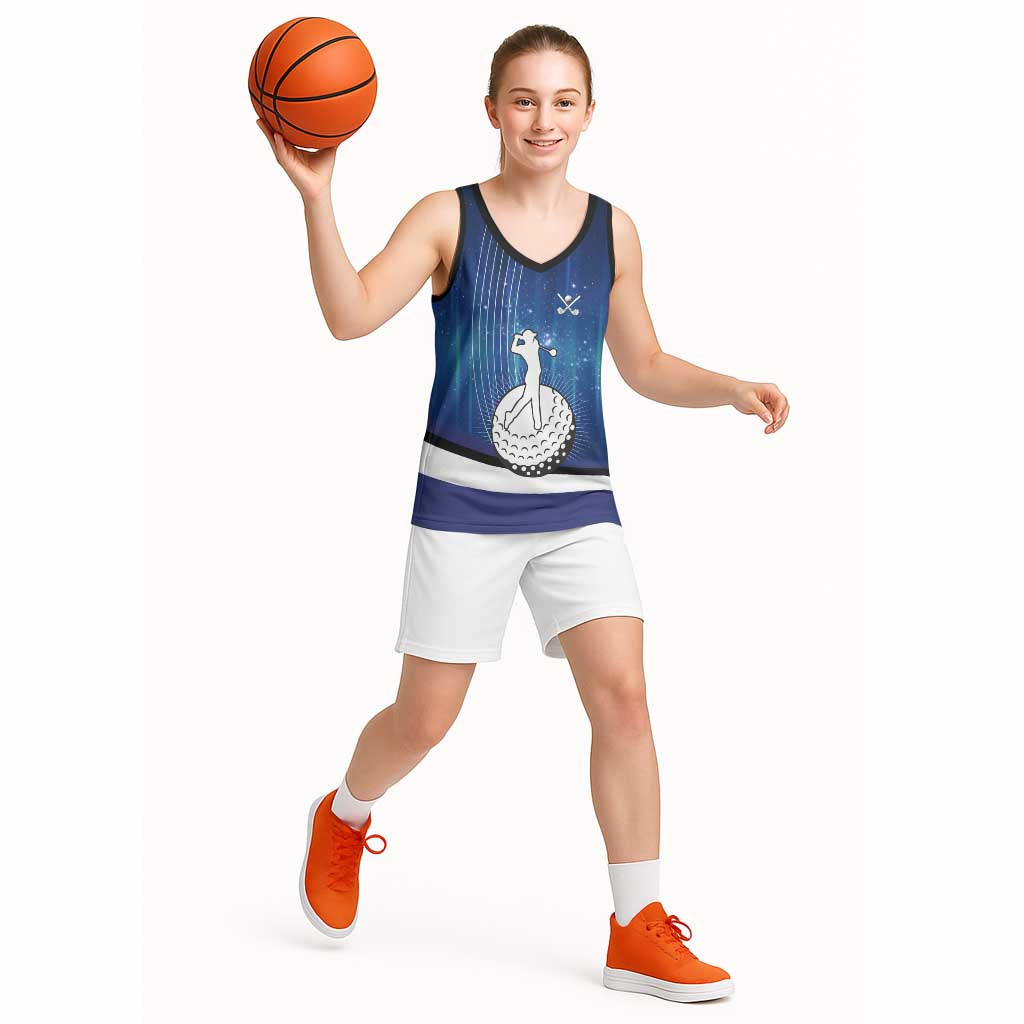 Custom Galaxy Golf Basketball Jersey with Golfer Silhouette, Golf Ball Design - Wonder Print Shop