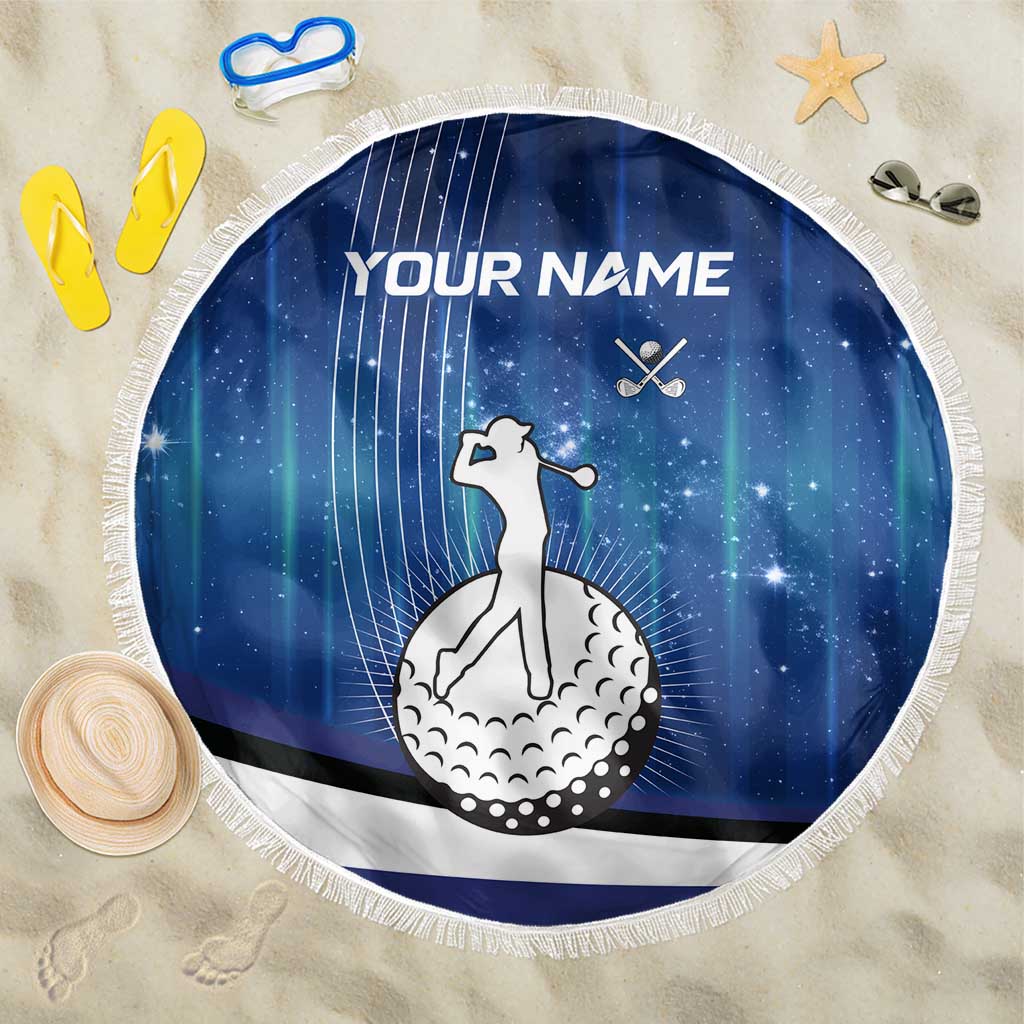 Custom Galaxy Golf Beach Blanket with Golfer Silhouette, Golf Ball Design - Wonder Print Shop