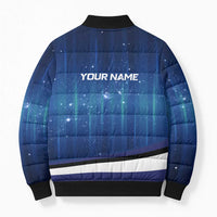 Custom Galaxy Golf Bomber Puffer Jacket with Golfer Silhouette, Golf Ball Design - Wonder Print Shop