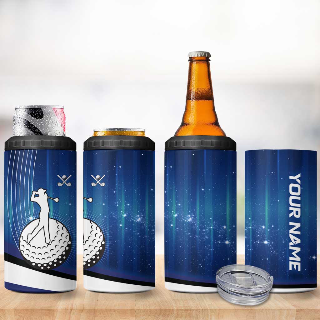 Custom Galaxy Golf 4 in 1 Can Cooler Tumbler with Golfer Silhouette, Golf Ball Design - Wonder Print Shop