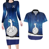 Custom Galaxy Golf Couples Matching Long Sleeve Bodycon Dress and Hawaiian Shirt with Golfer Silhouette, Golf Ball Design - Wonder Print Shop