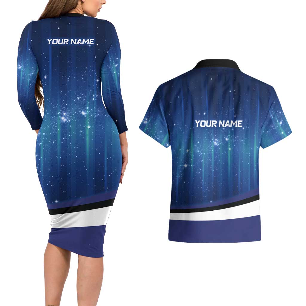 Custom Galaxy Golf Couples Matching Long Sleeve Bodycon Dress and Hawaiian Shirt with Golfer Silhouette, Golf Ball Design - Wonder Print Shop