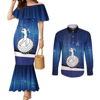 Custom Galaxy Golf Couples Matching Mermaid Dress and Long Sleeve Button Shirt with Golfer Silhouette, Golf Ball Design - Wonder Print Shop