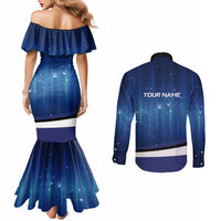 Custom Galaxy Golf Couples Matching Mermaid Dress and Long Sleeve Button Shirt with Golfer Silhouette, Golf Ball Design - Wonder Print Shop