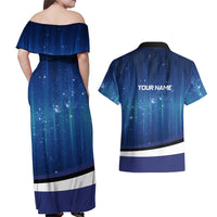 Custom Galaxy Golf Couples Matching Off Shoulder Maxi Dress and Hawaiian Shirt with Golfer Silhouette, Golf Ball Design - Wonder Print Shop