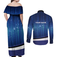 Custom Galaxy Golf Couples Matching Off Shoulder Maxi Dress and Long Sleeve Button Shirt with Golfer Silhouette, Golf Ball Design - Wonder Print Shop