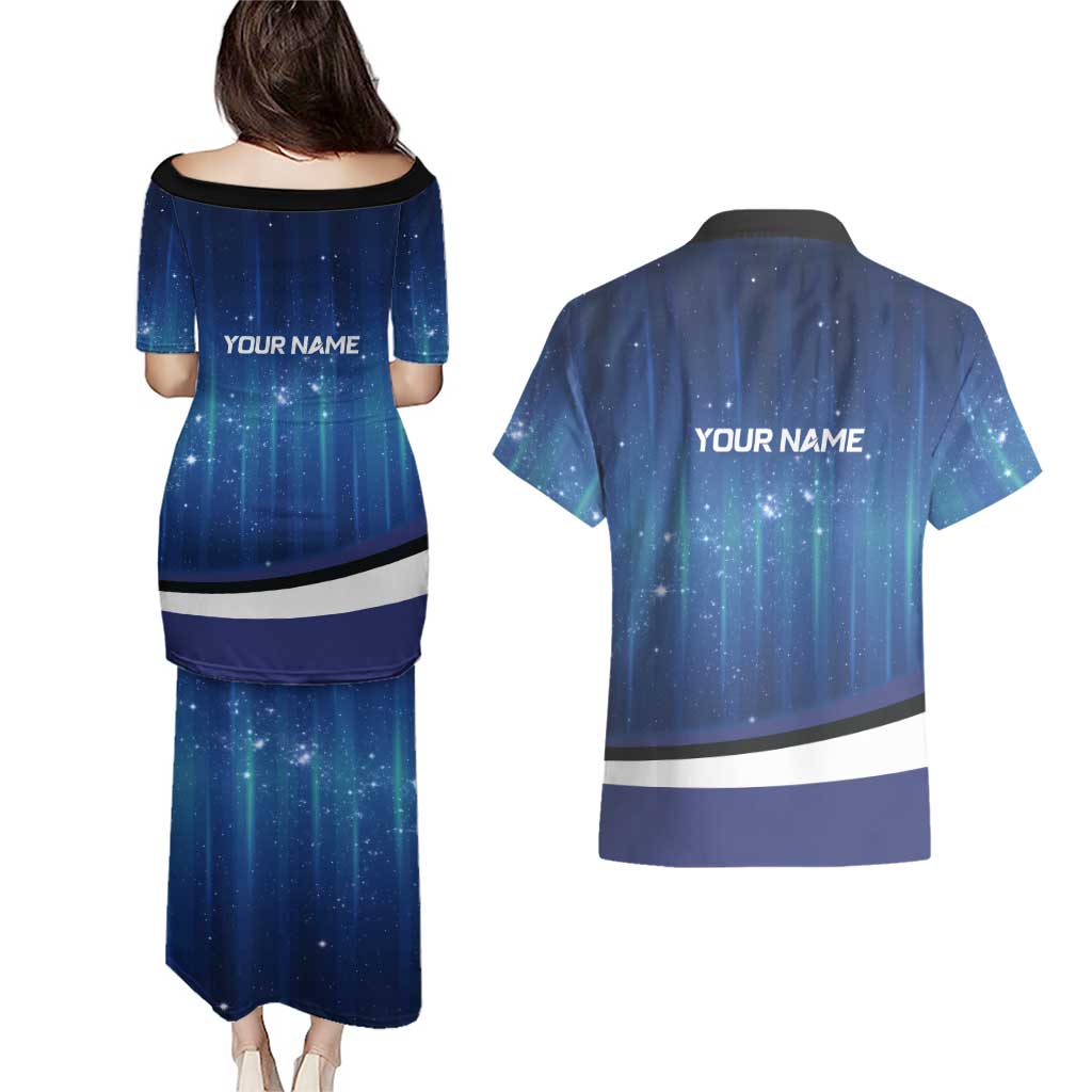 Custom Galaxy Golf Couples Matching Puletasi and Hawaiian Shirt with Golfer Silhouette, Golf Ball Design - Wonder Print Shop
