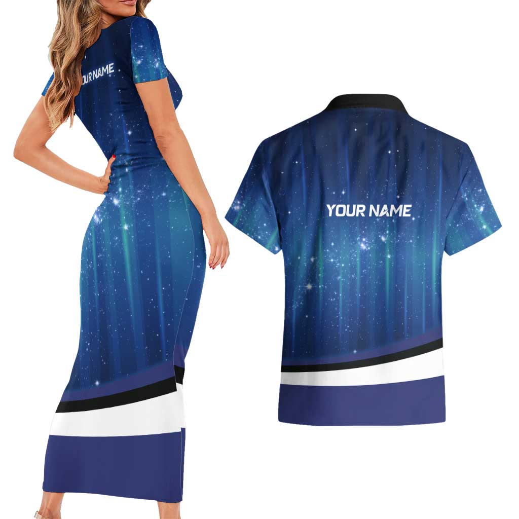 Custom Galaxy Golf Couples Matching Short Sleeve Bodycon Dress and Hawaiian Shirt with Golfer Silhouette, Golf Ball Design - Wonder Print Shop