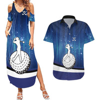 Custom Galaxy Golf Couples Matching Summer Maxi Dress and Hawaiian Shirt with Golfer Silhouette, Golf Ball Design - Wonder Print Shop
