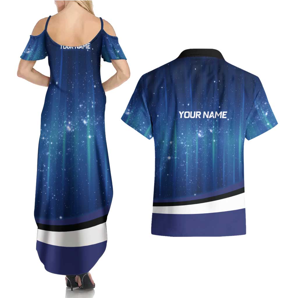 Custom Galaxy Golf Couples Matching Summer Maxi Dress and Hawaiian Shirt with Golfer Silhouette, Golf Ball Design - Wonder Print Shop